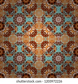 Red, orange and blue polygonal illustration consisting of rectangles. Vector rectangular design for your business. Creative geometric seamless pattern.