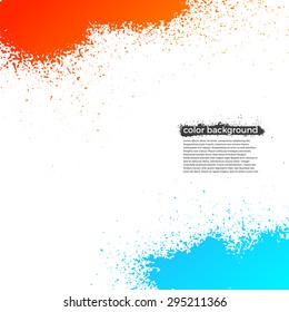 Red, Orange And Blue Splatter Paint Grunge Bright Background. Vector Illustration