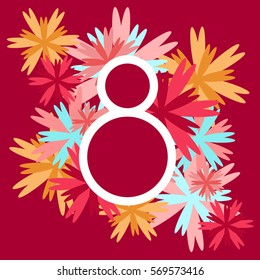 red orange blue vector floral card on March 8, the International Women's Day