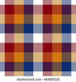 Red orange blue white check seamless pattern. Vector illustration. EPS10.