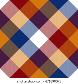 Red orange blue white diagonal seamless check plaid. Vector illustration. EPS10.