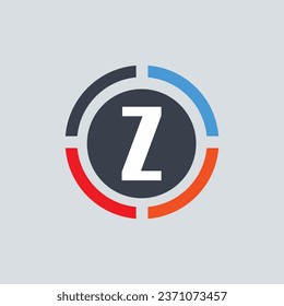 Red orange blue Z alphabet letter logo for a company with a circle design.