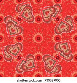 Red, orange and brown colors vector seamless pattern with many flowers.