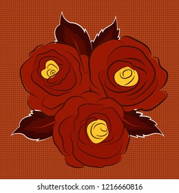 Red, orange and brown roses. Vector floral seamless pattern.