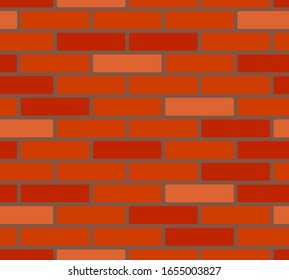 Red orange and brown shades simple brick wall, construction texture, seamless pattern, vector background