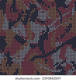 Red orange camouflage of the LED screen. Camo halftone dots texture. Military seamless pattern. Vector background