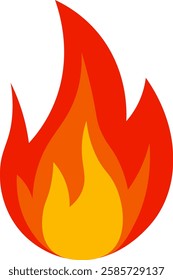 Red and orange cartoon fire flames burning with a white background representing heat, energy, and danger, ideal for illustrations and graphic design projects