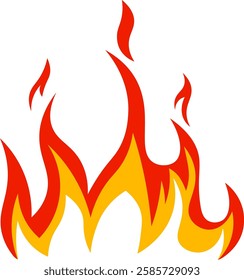 Red and orange cartoon flames burning creating a stylized and vibrant depiction of fire, suitable for various design purposes related to heat, energy, or danger