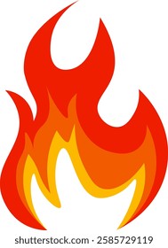 Red and orange cartoon flames forming a vibrant fireball, burning fiercely with the intensity of wildfire and bonfire flames, set against a clean white background