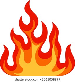 Red and orange cartoon flames rising high with a white background, representing heat, energy, and danger, perfect for design projects related to fire safety, cooking, or dramatic visual effects
