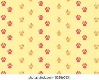Red and orange cat paw pattern on light orange background suitable for wrapping paper or fabric