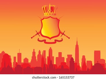 Red orange city background with coat of arms 