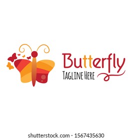 Red Orange color abstract butterfly Logo with dummy text vector on white background.