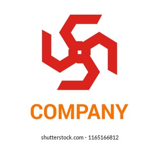 red and orange color generic arrow abstract mark symbol logo design idea concept illustration for architecture company, technology corporate or any use. shape twist fan
