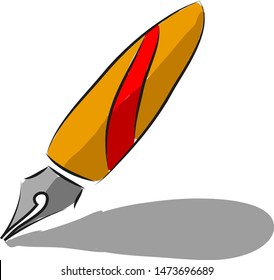 A red and orange colored fountain pen, vector, color drawing or illustration.