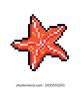 Red orange colored starfish marine ocean sea animal. Asterias rubens. Pixel art retro vintage video game bit vector illustration. Simple flat cartoon art styled drawing isolated on square background.