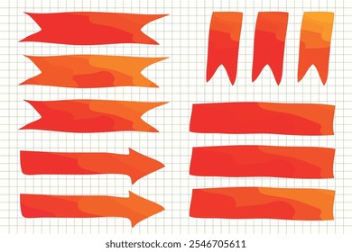 red orange colorful art ribbons and arrows set vector