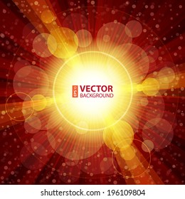 Red and orange colorful burst of light with lens flares. RGB EPS10 vector background