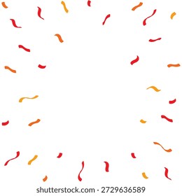 Red and Orange Confetti Border on White Background, Minimal Festive Decoration, Celebration Frame Design