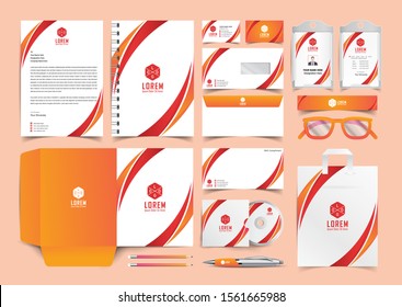 Red and Orange Corporate Stationery Template Design Kit. Branding Template Editable Brand Identity pack with digital elements. Vector company style for brandbook and guideline. EPS 10