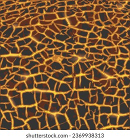 Tierra roja agrietada con lava líquida a quemar. El magma grunge rompe la textura. Fondo del vector