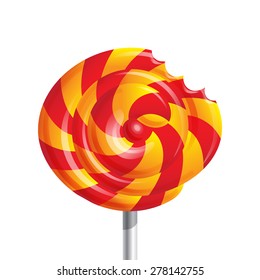Red and orange curled lollipop on white background vector illustration