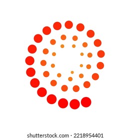 Red and orange dotted spiral on a white background. Multicolor linear dot spiral vector art.