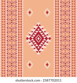 Red and orange ethnic boho seamless pattern. Tribal Aztec vector design. Navajo pattern. Native American pattern. Idea for fabric edge, carpets, curtains, textiles, and wallpaper. 