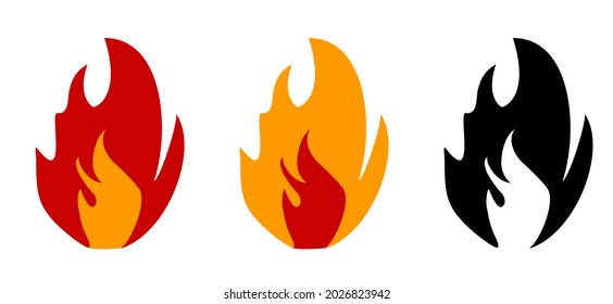 Rotes, orangefarbenes Feuer- oder Flammenzeichen. Das Symbol für das Brennen von Übereinstimmungen. Match Piktogramm. Entspricht dem angezündeten Symbol. Funny flach, Vektorgrafik-Logo. Flammen anbrennen.