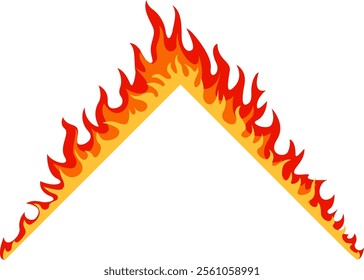 Red and orange fire flames creating a triangular frame border against a white background, conveying concepts of danger, warning, and intense heat. Perfect for graphic design and decoration