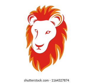 red orange flame color lion head silhouette logo design illustration with line art style for premium corporate
