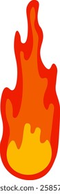 Red and orange flames rising from a cartoon fireball, creating a vibrant and energetic depiction of fire, suitable for various design projects related to heat, energy, or combustion