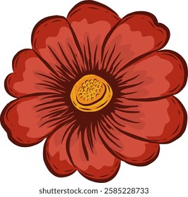 red and orange flower  hand draw 