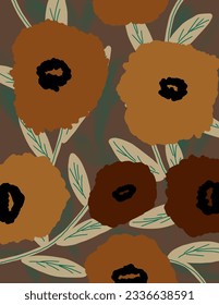Red, orange flowers patterns on brown background vectors, patterns for web banner, branding package, fabric print, wallpaper, social media post, doodle, notes, covers, wall decor, templates