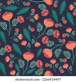 red and orange flowers seamless pattern