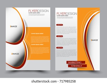 Red and orange flyer design template. Brochure abstract background for business, education, presentation, advertisement. Corporate identity style concept. Editable vector illustration.