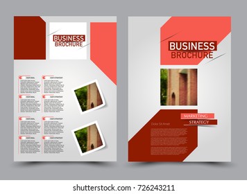 Red and orange flyer design template. Brochure abstract background for business, education, presentation, advertisement. Corporate identity style concept. Editable vector illustration.