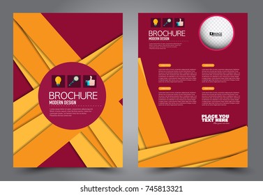 Red and orange flyer template design. Brochure abstract background for business, education, presentation, advertisement. Corporate identity style concept. Editable vector illustration.