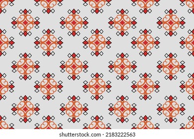 
Red Orange Frame Flowers Woven In Pattern Patten Can Be Connected At Every Point. For Clothing, Home Decoration