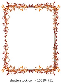 Red and orange frame with leaves, autumn