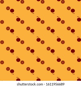 Red Orange fruit icon isolated seamless pattern on brown background.  Vector Illustration