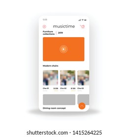 Red and orange furniture UI, UX, GUI screen for mobile apps design. Modern responsive user interface design of mobile applications including Furniture products screen
