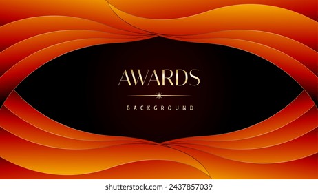 Fondo de gráficos naranja rojo y dorado de los premios. Elegante diseño de plantilla premium naranja. Tarjeta de invitación de boda. Invitación de ceremonia de compromiso. Plantilla de diseño abstracto corporativo premium de lujo.	