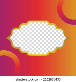 Publicación en redes sociales de color rojo y naranja gradiente con marco de imagen artística y decorada con anillos coloridos. Adecuado para catálogo de productos, publicidad en internet, regalos y anuncio de eventos.