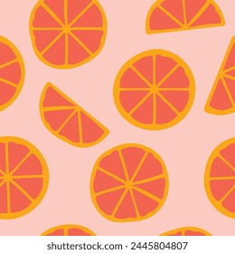 red orange or grapefruit seamless summer pattern; It's ideal for use in beverage packaging, kitchen textiles, or tropical-themed designs- vector illustration