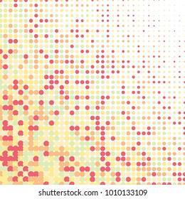 Red, orange, gray halftone dots. Colorful geometric gradient for pop art designs. Geometric vintage monochrome fade wallpaper. Pop art print. Dotted geometric retro pattern. Comic halftone background.