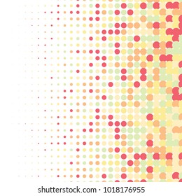 Red, orange, gray halftone dots. Colorful geometric gradient for pop art designs. Geometric vintage monochrome fade wallpaper. Pop art print. Dotted geometric retro pattern. Comic halftone background.