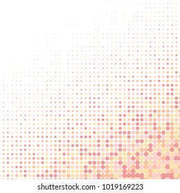 Red, orange, gray halftone dots. Colorful geometric gradient for pop art designs. Geometric vintage monochrome fade wallpaper. Pop art print. Dotted geometric retro pattern. Comic halftone background.
