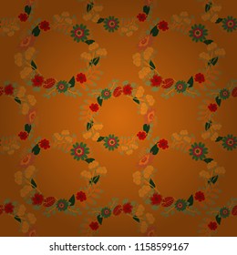 Red, orange and green background. Seamless abstract floral pattern. Stylish graphic design. Geometric flower vector ornament.