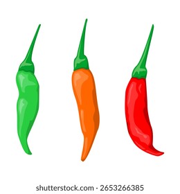 Red Orange and Green Chili Pepper Growth Stages Vector Illustration Isolated on White Background Hot Spicy Vegetable EPS File